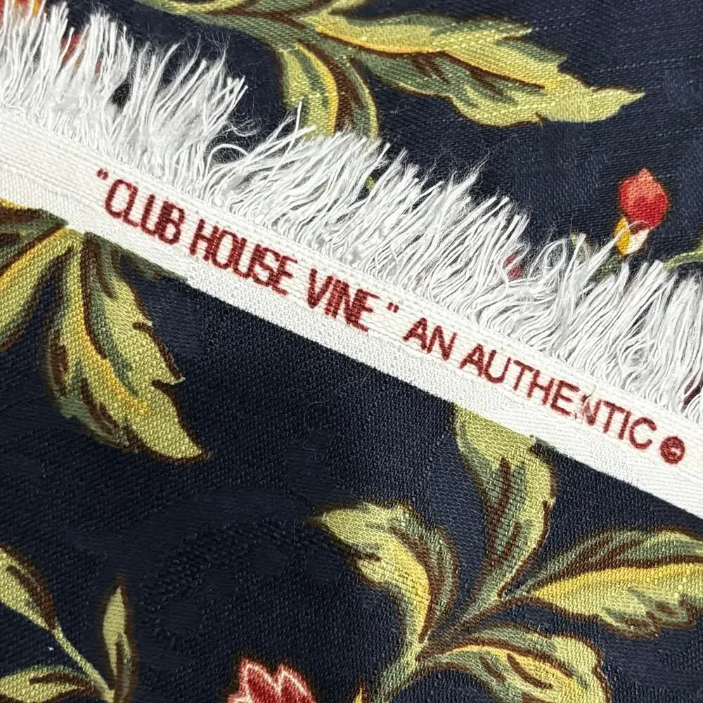 Waverly Screen Print Club House Vine fabric remnant navy floral Made in USA 6yd